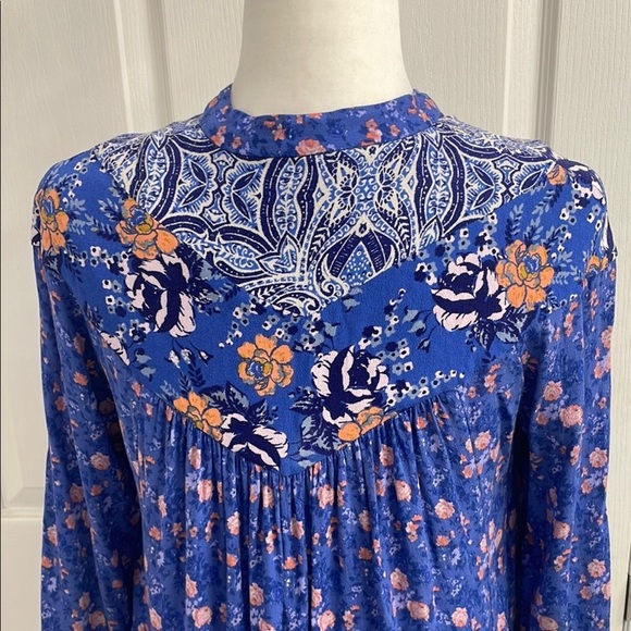 Free People Wild Flower Fields Bohemian Blouse / Tunic Long Sleeve Button Front - Picture 8 of 15